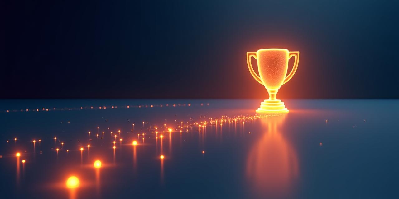 Illustration of a digital path leading from small interactions to a large trophy representing ROI