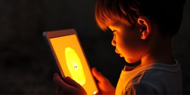 Child interacting with stylized AI interface