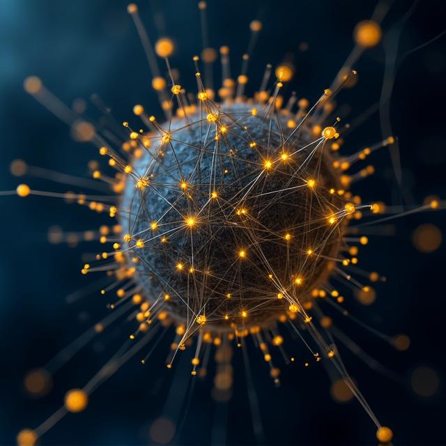 Abstract visualization of interconnected logical theorems and neural nodes